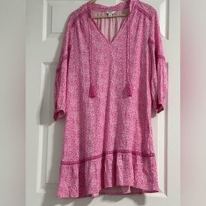 Pink Floral V-Neck Tunic Dress